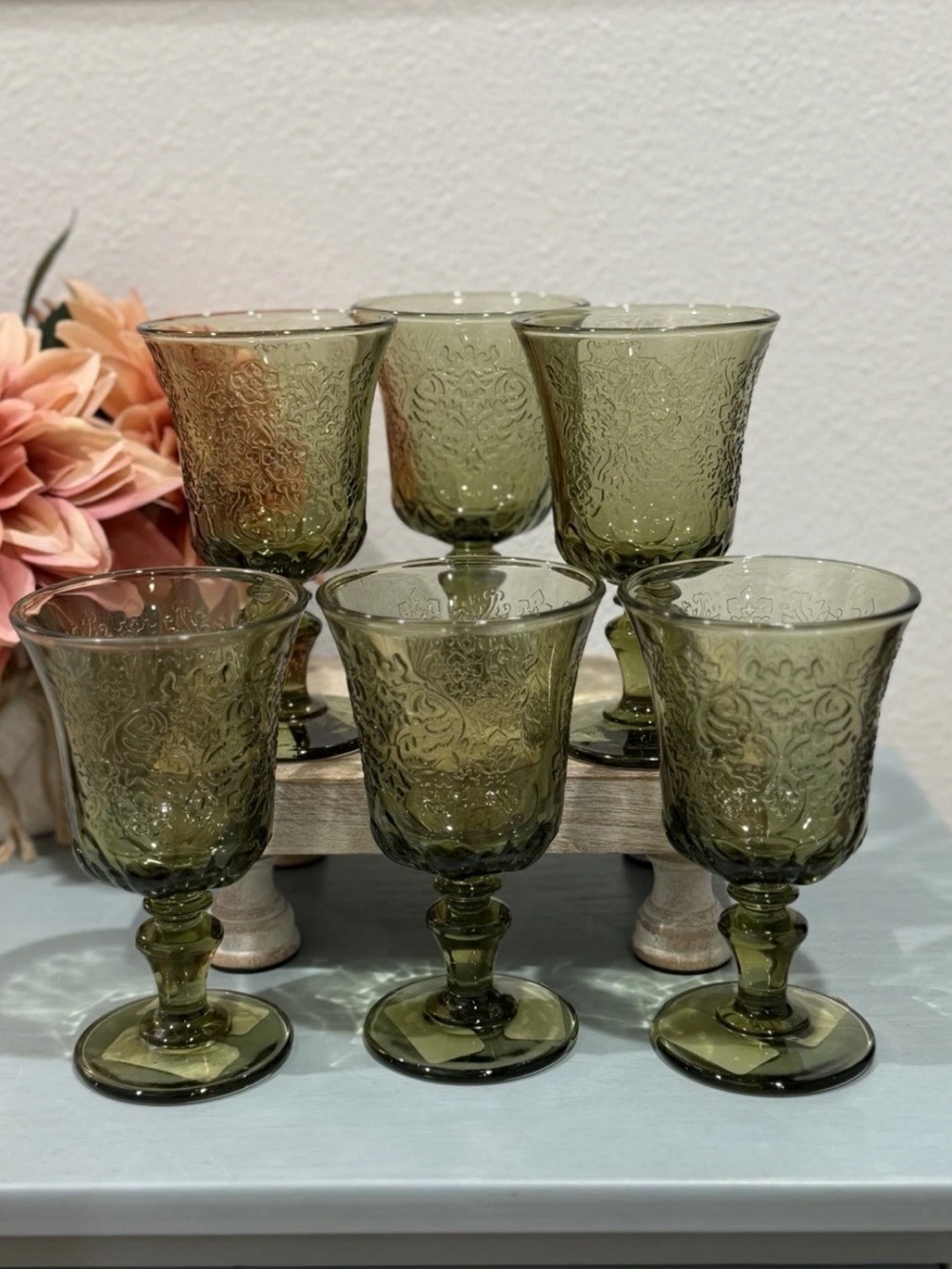 La Rochere Amboise Olive Green Wine Glasses Set of 6 French Goblets New
France